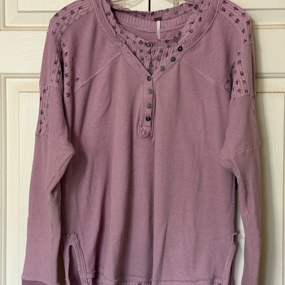 Free People Purple 3/4 Sleeve Embellished Sweatshirt